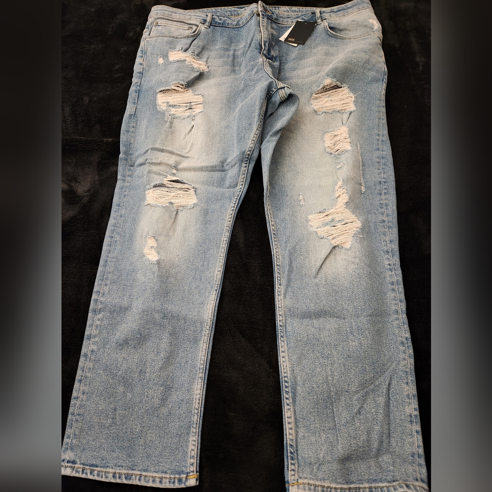 Asos Design Big And Tall Slim Jeans With Heavy Rips